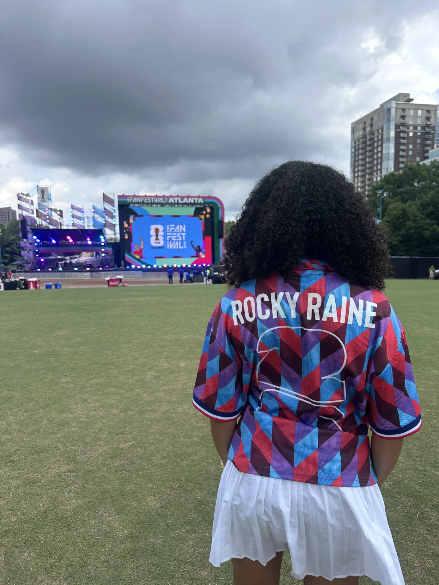 Rocky Rain in front of the FIFA Fan Festival Atlanta stage